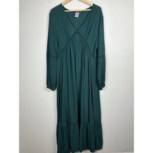 Earthbound Trading Womens Dress Medium‎ Emerald Green Boho Minimalist Lagenlook